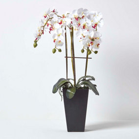 Homescapes Artificial Flowers Oriental Style White Orchid in a Black Pot, 70 cm