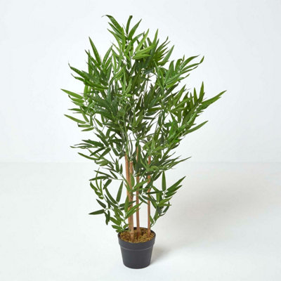 Homescapes Artificial Green Handcrafted Bamboo Tree Plant with Pot, 95 cm (3 ft)