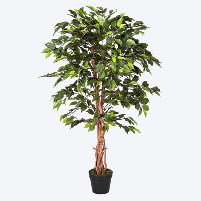 Homescapes Artificial Green Handcrafted Ficus Tree with Twisted Real Wood Stem, 120 cm (4 ft)