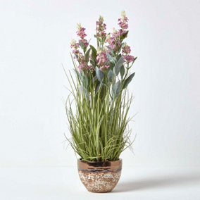 Homescapes Artificial Pink Lavender Plant in Decorative Metallic Ceramic Pot, 66 cm Tall