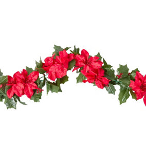 Homescapes Artificial Red Poinsettia Berry Garland, 175 cm
