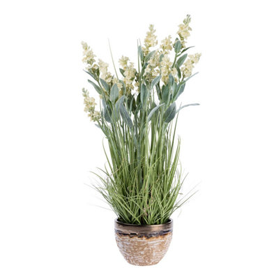 Homescapes Artificial White Lavender Plant in Decorative Metallic Ceramic Pot, 66 cm Tall