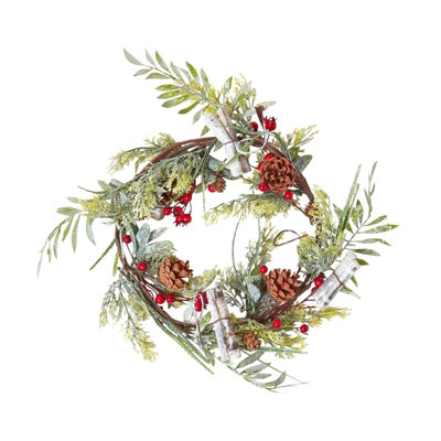 Homescapes Artificial Wreath with Berries and Pinecones, 18 Inches