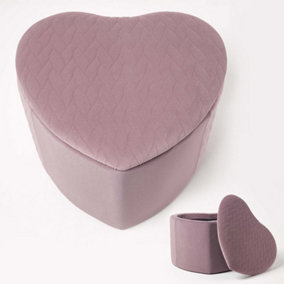 Homescapes Arundel Heart-Shaped Velvet Footstool with Storage, Pink