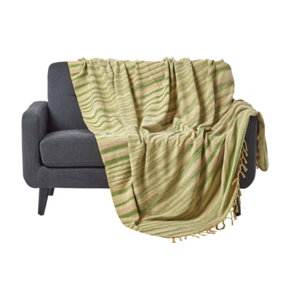 Homescapes Bed Sofa Throw Cotton Chenille Tie Dye Green, 150 x 200 cm