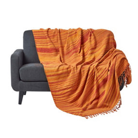 Homescapes Bed Sofa Throw Cotton Chenille Tie Dye Orange, 150 x 200 cm