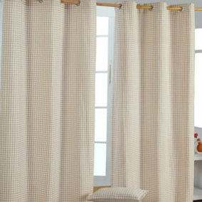 Homescapes Beige Cotton Gingham Eyelet Curtains 117 x 137 cm