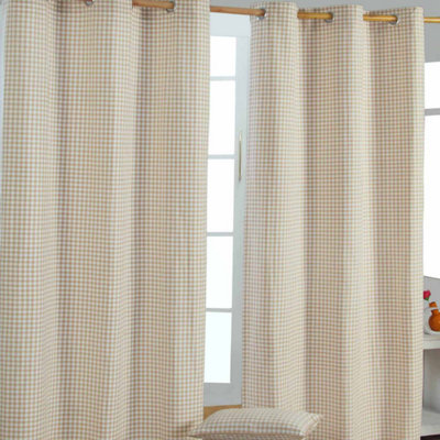 Homescapes Beige Cotton Gingham Eyelet Curtains 137 x 182 cm