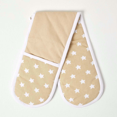 Homescapes Beige Stars Cotton Double Oven Glove