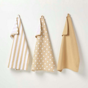 Homescapes Beige Stars Cotton Tea Towels Set Of Three