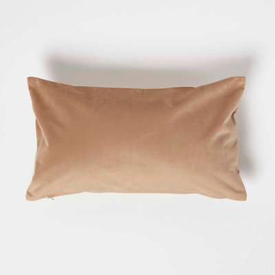 Homescapes Beige Velvet Cushion, Bolster 30 x 50 cm