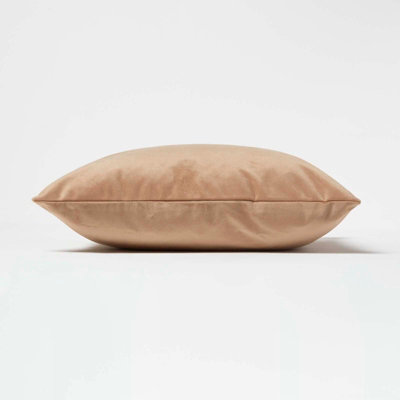 Homescapes Beige Velvet Cushion, Bolster 30 x 50 cm