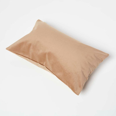 Homescapes Beige Velvet Cushion, Bolster 30 x 50 cm