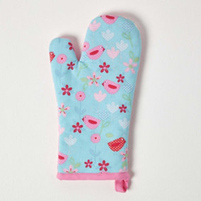 Homescapes Birds and Flowers Pink Cotton Oven Glove