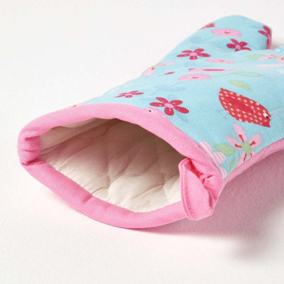 Homescapes Birds and Flowers Pink Cotton Oven Glove