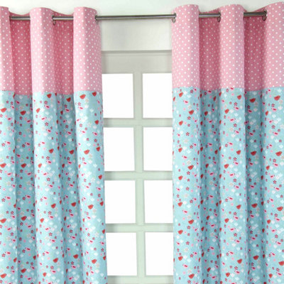 Homescapes Birds And Flowers Ready Made Eyelet Curtain Pair, 117 x 137 cm Drop