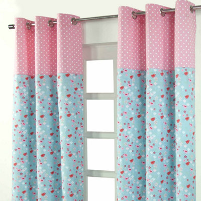 Homescapes Birds And Flowers Ready Made Eyelet Curtain Pair, 137 x 228 cm Drop