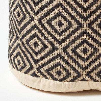 Homescapes Black and Cream Aztec Style Jute Footstool Beanbag Round 45 x 40 cm