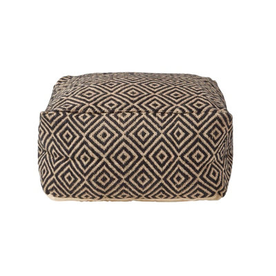 Homescapes Black and Cream Bean Cube Footstool with Aztec Pattern