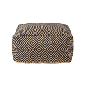 Homescapes Black and Cream Bean Cube Footstool with Aztec Pattern
