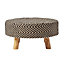 Homescapes Black and Natural Circular Footstool with Diamond Pattern