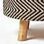 Homescapes Black and Natural Circular Footstool with Diamond Pattern