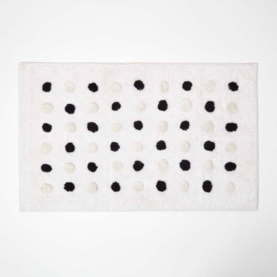 Homescapes Black and White 100% Cotton Bath Mat Tufted Polka Dot Design, 50 x 80 cm