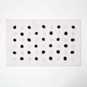 Homescapes Black and White 100% Cotton Bath Mat Tufted Polka Dot Design, 50 x 80 cm