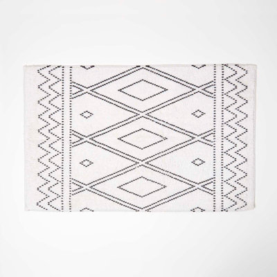 Homescapes Black and White Bath Mat 100% Cotton Boho Design, 50 x 80 cm