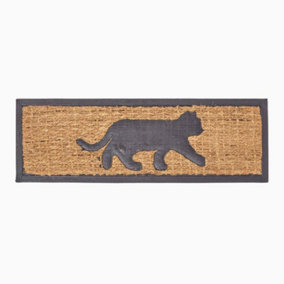Homescapes Black Cat Silhouette Non-Slip Coir Doormat