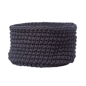 Homescapes Black Cotton Knitted Round Storage Basket, 37 x 21 cm