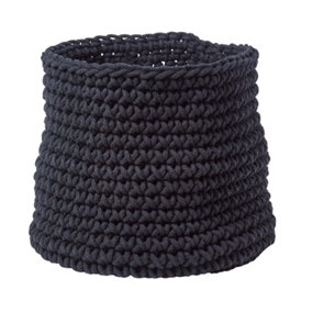 Homescapes Black Cotton Knitted Round Storage Basket, 42 x 37 cm