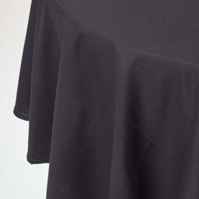 Homescapes Black Cotton Round Tablecloth 178 cm