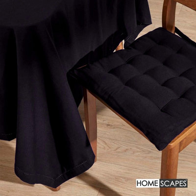 Homescapes Black Cotton Round Tablecloth 178 cm