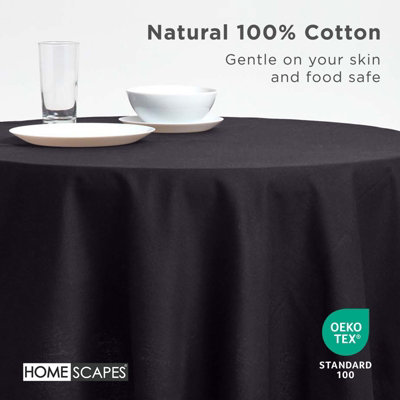 Homescapes Black Cotton Round Tablecloth 178 cm