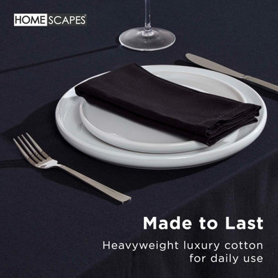 Homescapes Black Cotton Round Tablecloth 178 cm