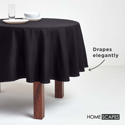 Homescapes Black Cotton Round Tablecloth 178 cm