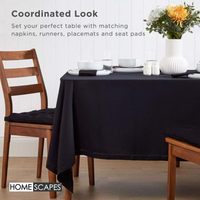 Homescapes Black Cotton Round Tablecloth 178 cm
