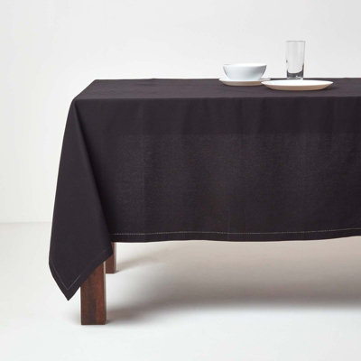 Homescapes Black Cotton Square Tablecloth 137 x 137 cm