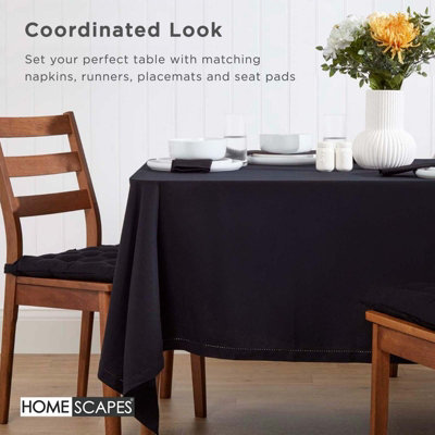 Homescapes Black Cotton Tablecloth 178 x 300 cm
