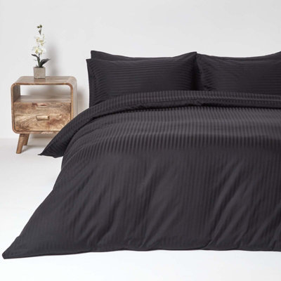 Homescapes Black Egyptian Cotton Duvet Cover and Pillowcases 330 TC, Double
