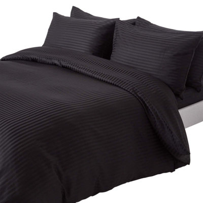 Homescapes Black Egyptian Cotton Duvet Cover and Pillowcases 330 TC, Super King