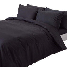 Homescapes Black Egyptian Cotton Duvet Cover with Pillowcases 200 TC, Double