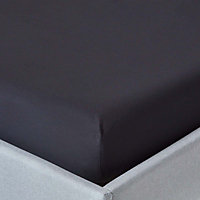 Homescapes Black Egyptian Cotton Fitted Sheet 200 TC, Small Double