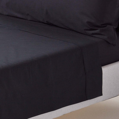 Homescapes Black Egyptian Cotton Flat Sheet 200 TC, Double