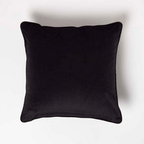 Homescapes Black Filled Velvet Cushion with Piped Edge 46 x 46 cm
