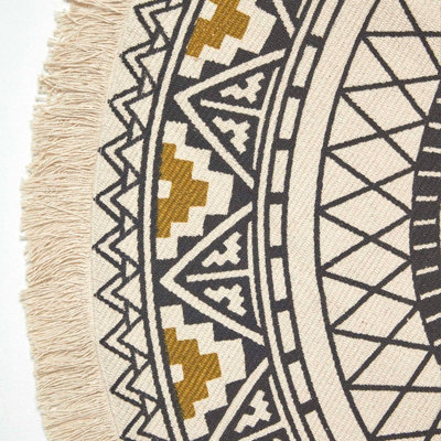 Homescapes Black & Gold 100% Cotton Mandala Printed Round Rug