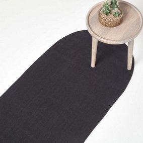 Homescapes Black Handmade Woven Braided Oval Rug, 66 x 200 cm