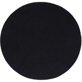Homescapes Black Handmade Woven Braided Round Rug, 120 cm