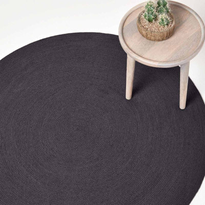 Homescapes Black Handmade Woven Braided Round Rug, 150 cm